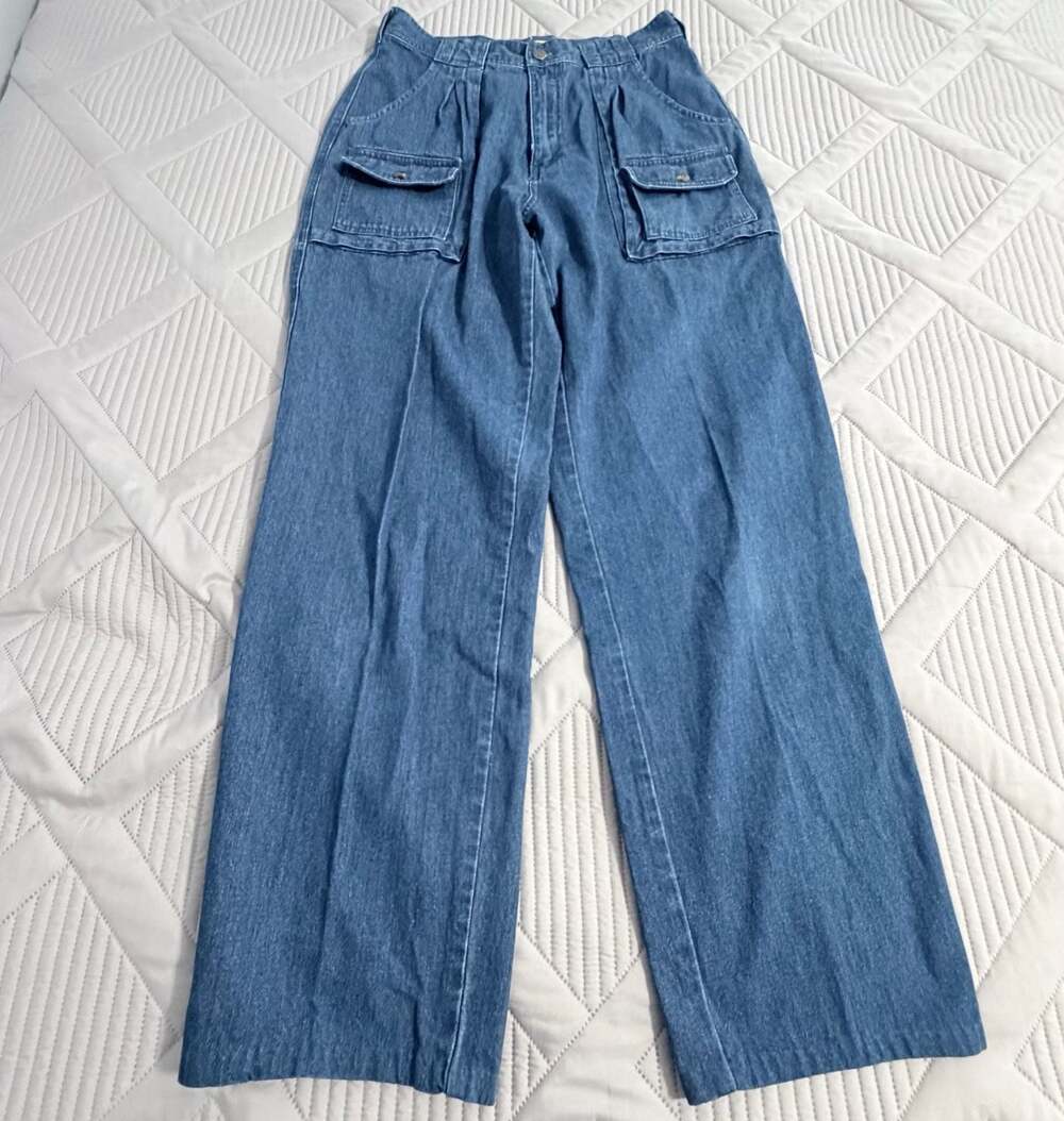 Cabela's 7-Pocket Hiker Denim Cargo Pants Size 12 Medium Wash Wide Leg